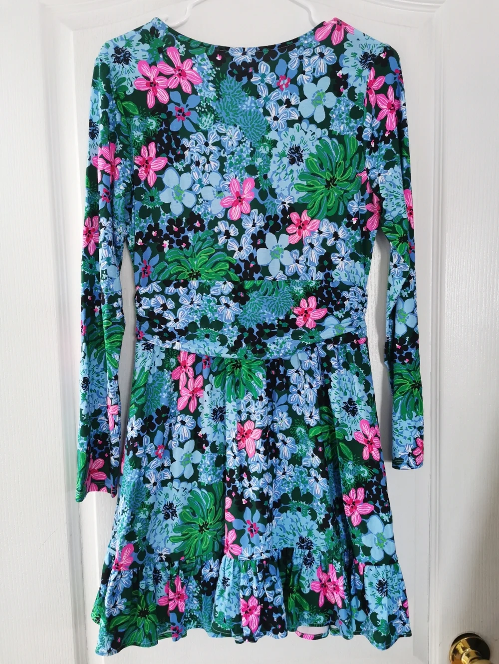 Lilly Pulitzer Blue and Green Fit and Flare Wrap romper Ptp 19.5" - Picture 9 of 12